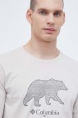 Бавовняний лонгслів Columbia колір бежевий з принтом