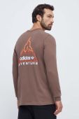 Бавовняний лонгслів adidas Originals колір коричневий з принтом