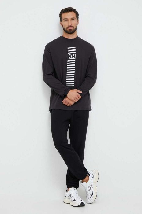 Бавовняний лонгслів Helly Hansen колір чорний з принтом (3523238)