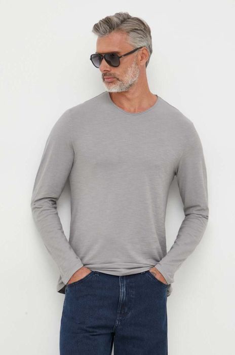 Бавовняний лонгслів United Colors of Benetton колір сірий однотонний (3403532)