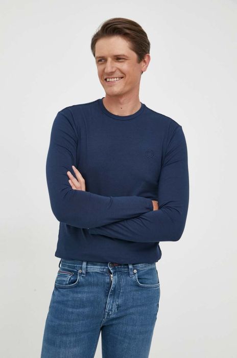 Лонгслів Trussardi чоловічий колір синій однотонний