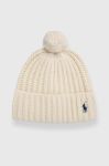 Вовняна шапка Polo Ralph Lauren колір бежевий з товстого трикотажу вовна (3419474)