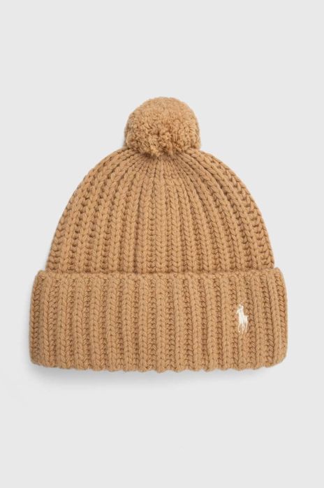 Вовняна шапка Polo Ralph Lauren колір бежевий з товстого трикотажу вовна (3419475)