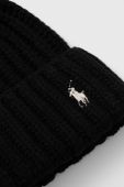 Вовняна шапка Polo Ralph Lauren колір чорний з товстого трикотажу вовна