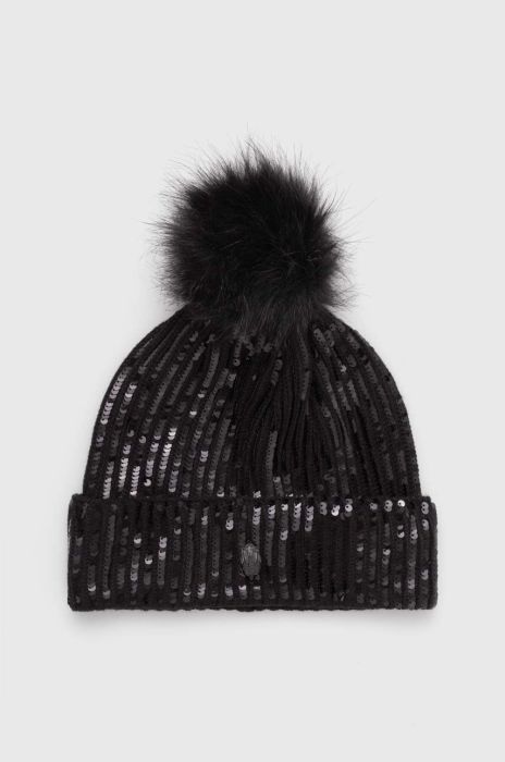 Шапка Kurt Geiger London колір чорний з товстого трикотажу