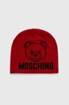 Вовняна шапка Moschino колір червоний з товстого трикотажу вовна