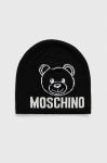 Вовняна шапка Moschino колір чорний з товстого трикотажу вовна