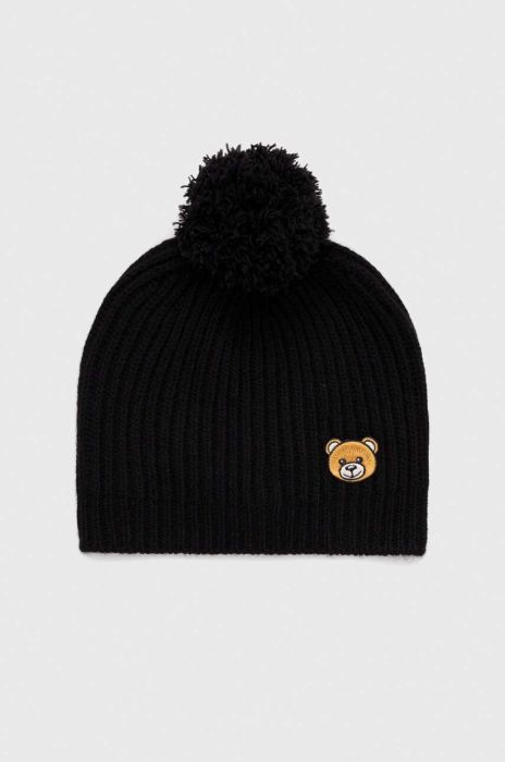 Вовняна шапка Moschino колір чорний з тонкого трикотажу вовна (3597556)