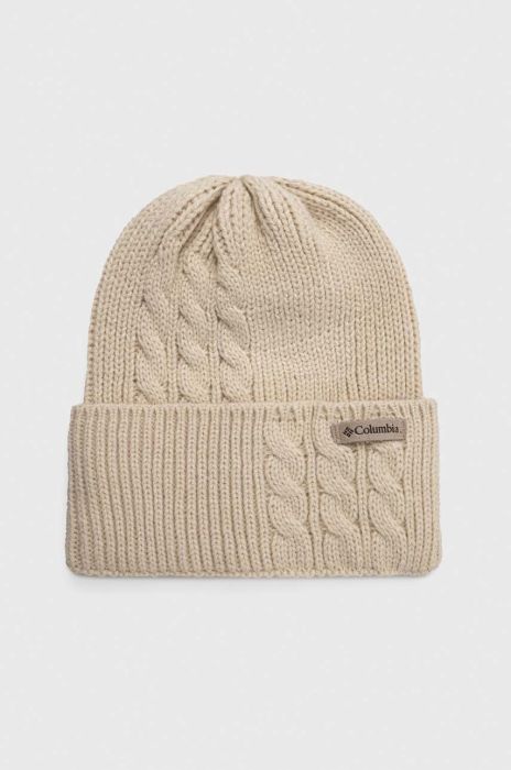 Шапка Columbia колір бежевий з товстого трикотажу (3492562)