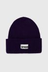 Шапка з домішкою вовни Drykorn колір фіолетовий з товстого трикотажу