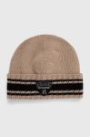 Вовняна шапка Armani Exchange колір бежевий з тонкого трикотажу вовна
