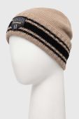 Вовняна шапка Armani Exchange колір бежевий з тонкого трикотажу вовна