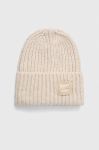 Шапка з домішкою вовни Liu Jo колір бежевий з товстого трикотажу