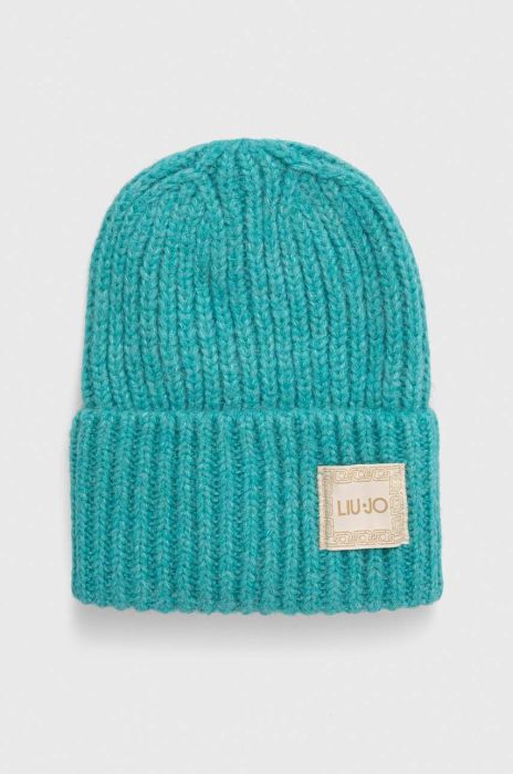 Шапка з домішкою вовни Liu Jo колір зелений з товстого трикотажу