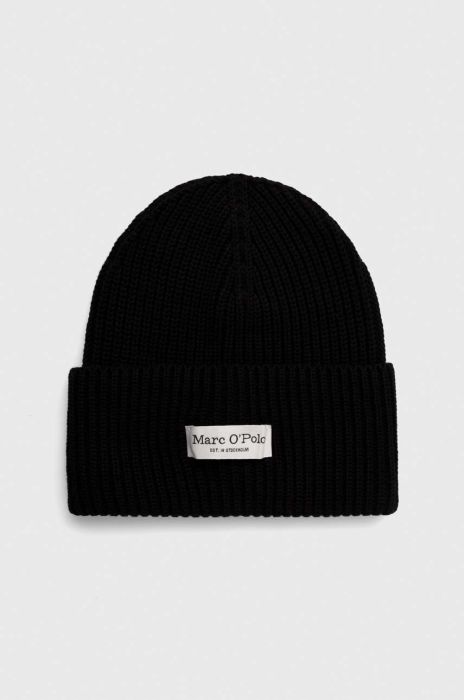 Бавовняна шапка Marc O'Polo колір чорний з товстого трикотажу з бавовни