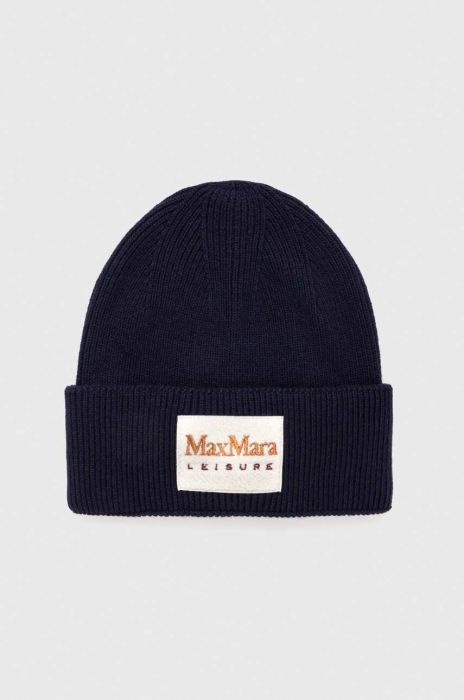 Шапка з домішкою вовни Max Mara Leisure колір синій з товстого трикотажу
