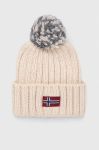 Шапка з домішкою вовни Napapijri колір бежевий з товстого трикотажу