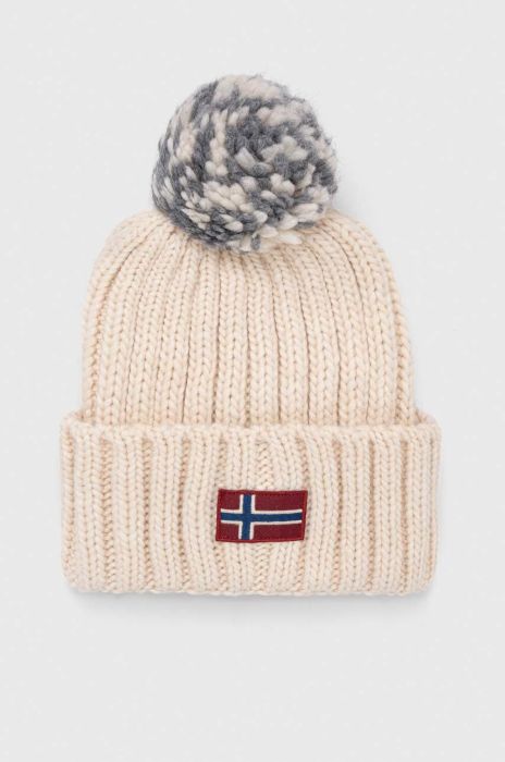 Шапка з домішкою вовни Napapijri колір бежевий з товстого трикотажу