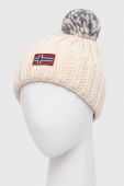 Шапка з домішкою вовни Napapijri колір бежевий з товстого трикотажу