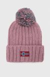 Шапка з домішкою вовни Napapijri колір рожевий з товстого трикотажу