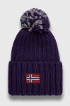 Шапка з домішкою вовни Napapijri колір фіолетовий з товстого трикотажу (3546386)