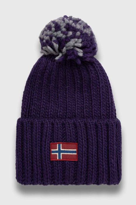 Шапка з домішкою вовни Napapijri колір фіолетовий з товстого трикотажу (3546386)