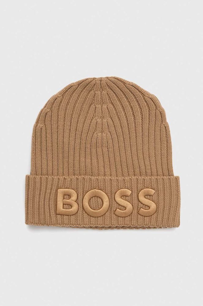 Вовняна шапка BOSS колір бежевий вовна (3597568)