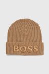 Вовняна шапка BOSS колір бежевий вовна (3597568)