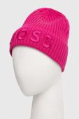 Вовняна шапка BOSS колір рожевий вовна