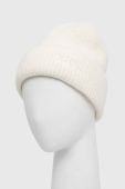 Шапка з домішкою вовни BOSS колір білий з товстого трикотажу