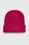 Шапка з домішкою вовни HUGO колір рожевий