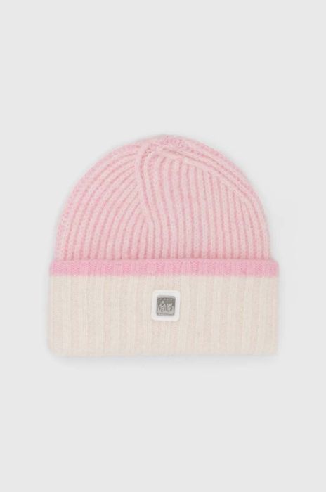 Шапка з домішкою вовни HUGO колір рожевий з товстого трикотажу