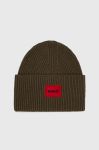 Вовняна шапка HUGO колір зелений з товстого трикотажу вовна