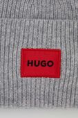 Вовняна шапка HUGO колір сірий з товстого трикотажу вовна (3506961)