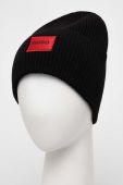 Вовняна шапка HUGO колір чорний з товстого трикотажу вовна (3506960)
