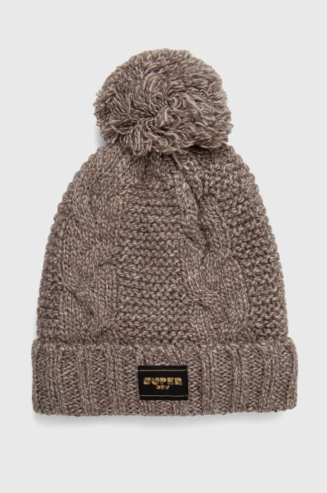 Шапка з домішкою вовни Superdry колір бежевий з товстого трикотажу (3678580)