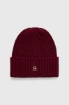 Шапка з домішкою вовни Tommy Hilfiger колір бордовий з товстого трикотажу