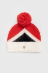 Шапка з домішкою вовни Tommy Hilfiger колір червоний з товстого трикотажу