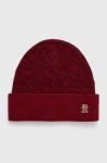 Шапка з домішкою вовни Tommy Hilfiger колір бордовий (3415155)