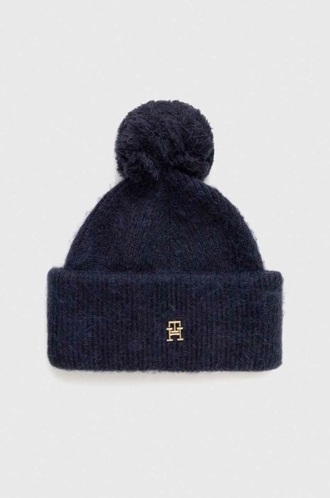 Шапка з домішкою вовни Tommy Hilfiger колір синій з товстого трикотажу (3605463)