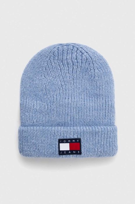 Шапка з домішкою вовни Tommy Jeans з товстого трикотажу колір блакитний (3585472)