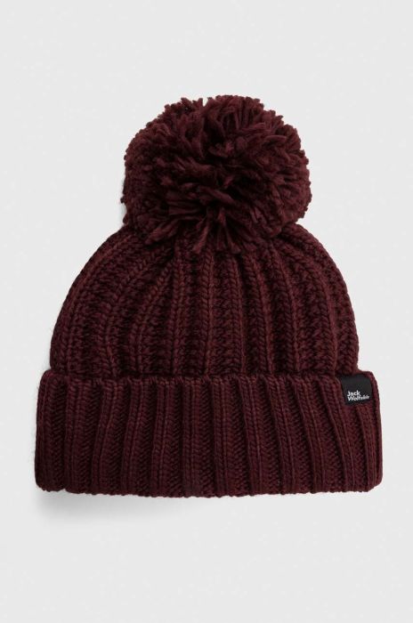 Шапка Jack Wolfskin колір бордовий з товстого трикотажу