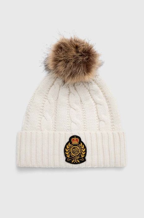 Шапка з домішкою вовни Lauren Ralph Lauren колір білий з тонкого трикотажу