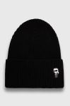 Шапка з домішкою вовни Karl Lagerfeld колір чорний з товстого трикотажу (3541293)