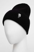 Шапка з домішкою вовни Karl Lagerfeld колір чорний з товстого трикотажу (3541293)