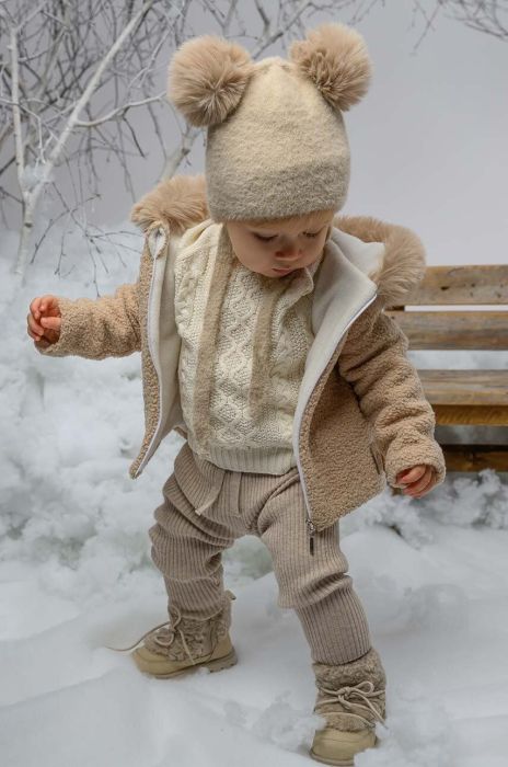 Дитяча шапка з домішкою вовни Jamiks PERLITA колір бежевий з тонкого трикотажу (3561441)