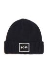 Дитяча шапка з домішкою вовни BOSS колір синій з товстого трикотажу
