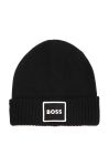 Дитяча шапка з домішкою вовни BOSS колір чорний з товстого трикотажу