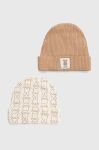 Дитяча бавовняна шапка United Colors of Benetton 2-pack колір бежевий з тонкого трикотажу з бавовни