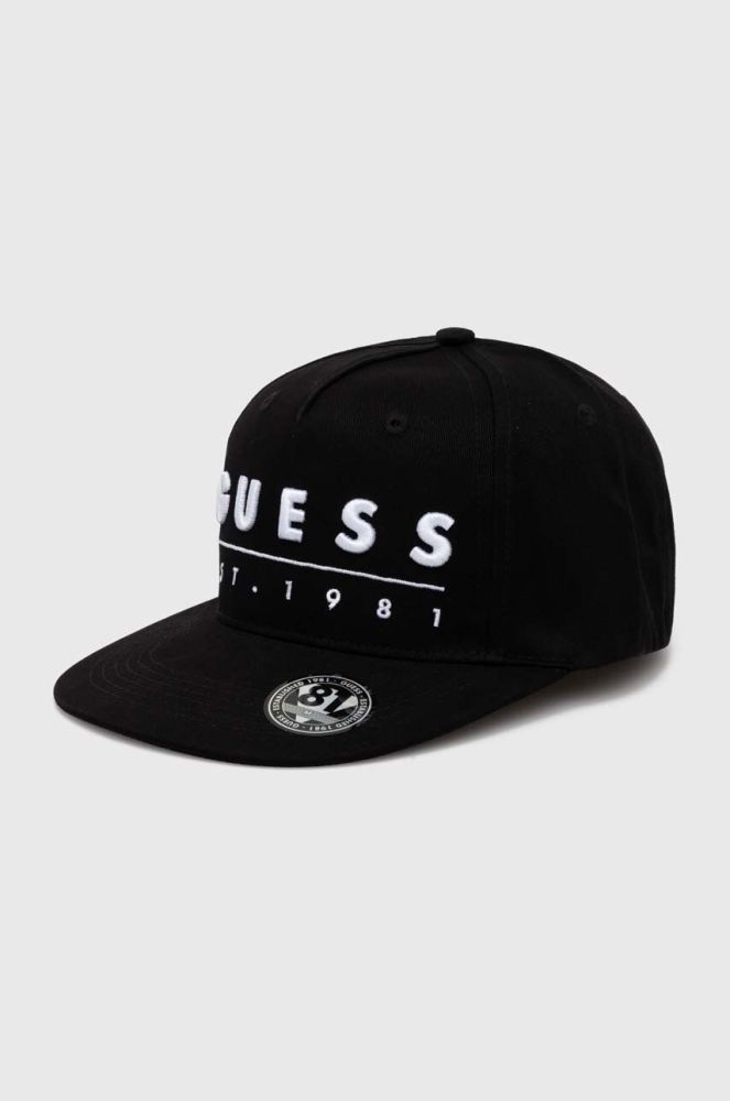 Бавовняна бейсболка Guess колір чорний з аплікацією (3441853)